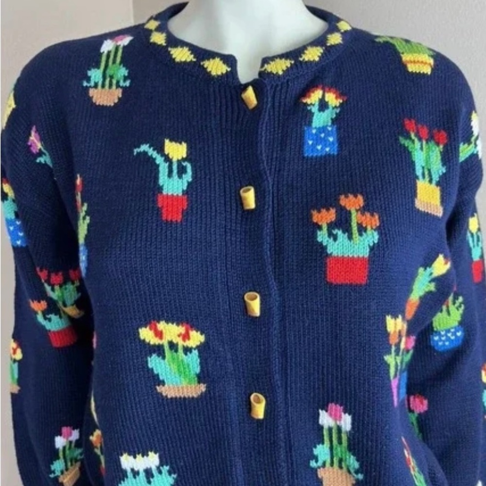 Navy Floral Planter Knit Cardigan Sweater - Women - Picture 6 of 8